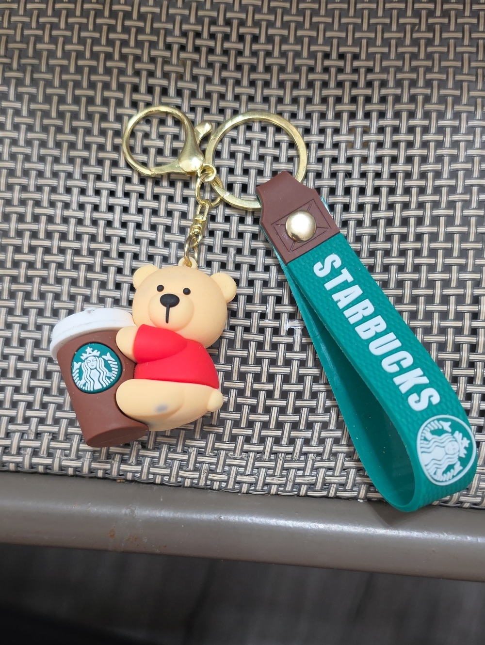 Starbucks Green And Tan Bear Keychain Wristlet And Bag Charm